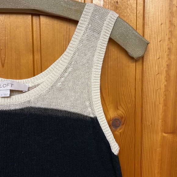 Ann Taylor Loft Linen Cotton Cute Ivory Black Lightweight Top Tee Summer Style - Picture 5 of 8